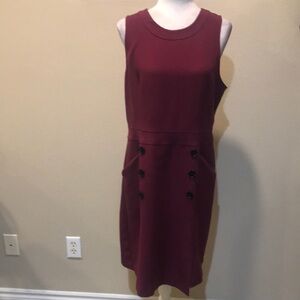 Banana Republic Burgundy Double Button Front Side Pockets Midi Dress Back Zip-14